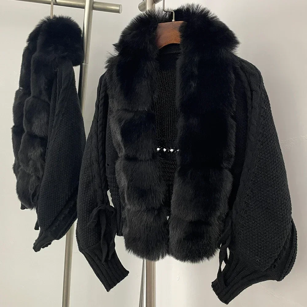 Women Spring Autumn Cropped Cardigan Sweater Female Short Fur Knitwear Faux Fur Coat Fake Fur Jacket Knitted Solid Sweater