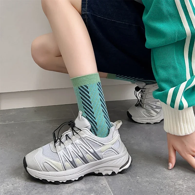 Women\'s Crew Socks New Trendy Blue Casual Cotton Mixed-Color Short Socks Female Breathable Creative Girl Fashion Socks Anti-slip