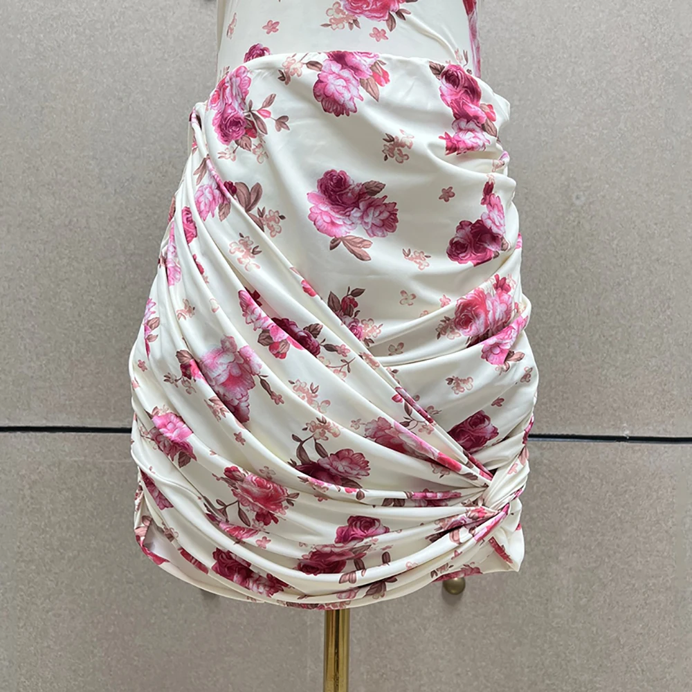 Women Floral Bodycon Mini Skirt Satin Ruched Wrap Skirt Party Club Nightwear Slim Fit High Waist Print Short Skirt For Women