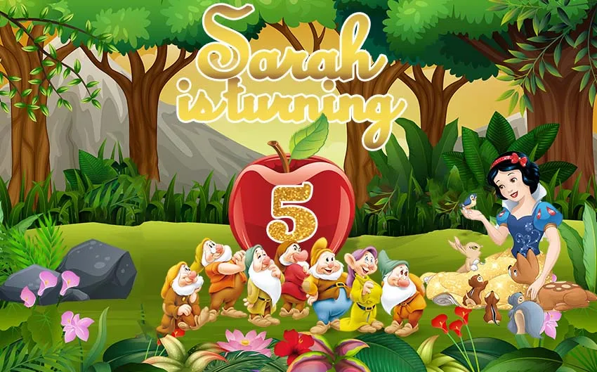 Princess Backdrop Snow White and The Seven Dwarfs Baby Shower Birthday Party Photography Background for Photo Studio Banner