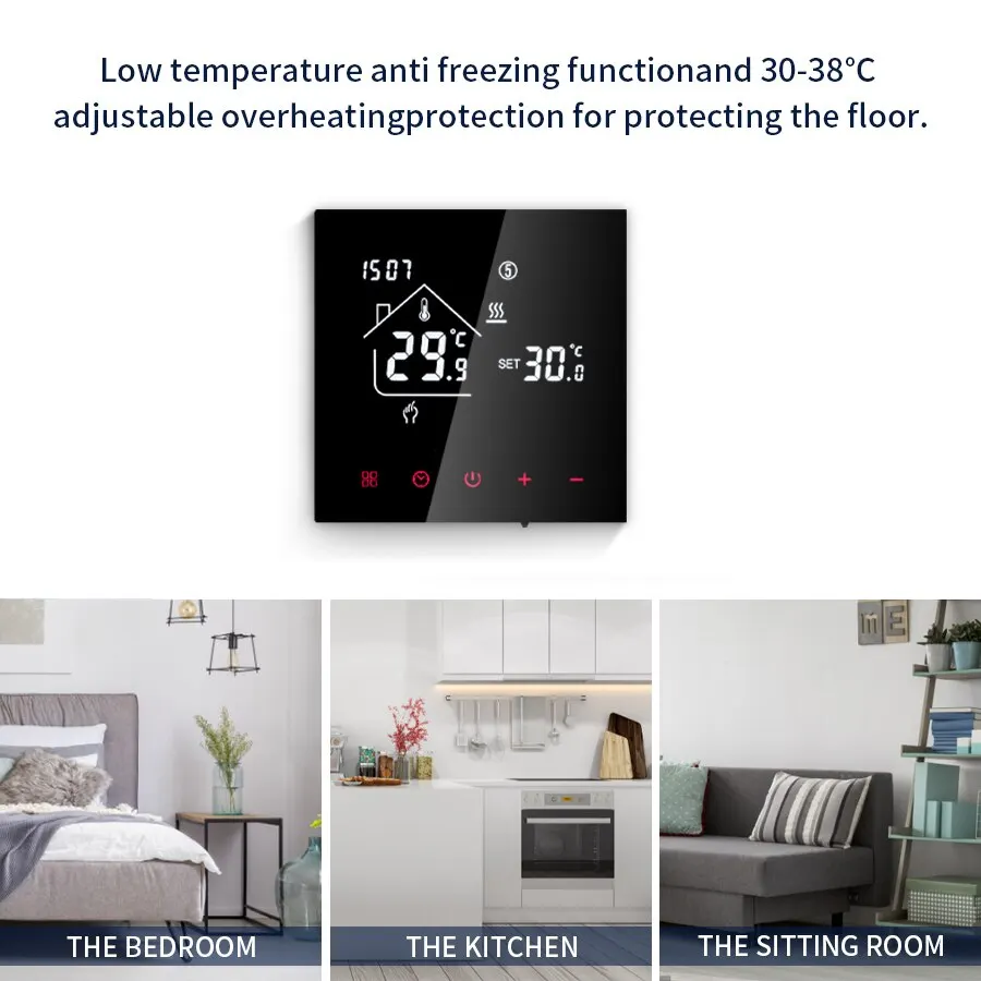 Termostato de pantalla táctil LCD, sistema de calefacción de suelo eléctrico programable, CA 110V 220V, controlador de temperatura para el hogar