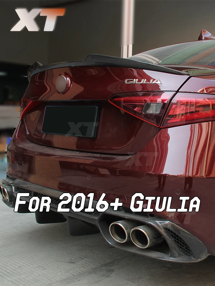 

QV Style For Alfa Romeo 2016+ Giulia Dry Carbon Fiber Rear Trunk Spoiler Wings PSM Quadrifoglio Verde Stick Add on With tape