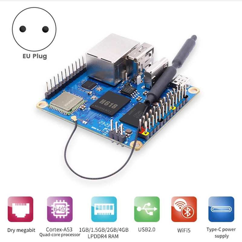 For Orange Pi Zero3 Development Board 4GB Package RAM H618 Wifi5+BT 5.0 Gigabit LAN For Android 12 Debian12 With EU Plug Durable