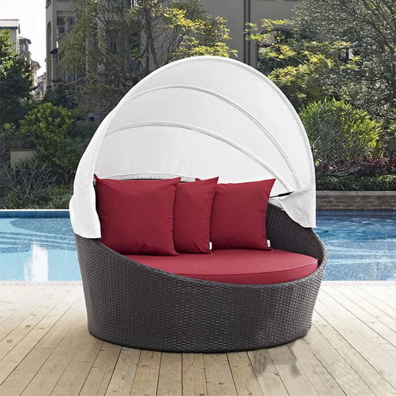 Outdoor leisure balcony sofa bed lounge chair furniture indoor and outdoor covered rattan round bed