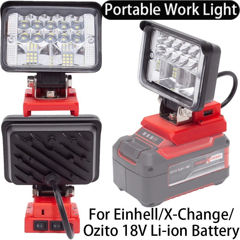 Portable Tool Light for Einhell/X-Change/Ozito 18V Li-Ion Battery with USB Portable Flashlight Cordless LED Work Light