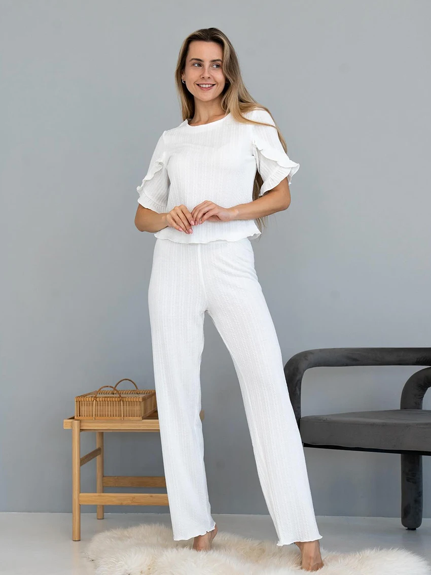 

Marthaqiqi повседневные женские ночные рубашки, комплект пижам с короткими рукавами и круглым вырезом, одежда для сна, укороченный топ, ночная рубашка, брюки, вязаная домашняя одежда, женская