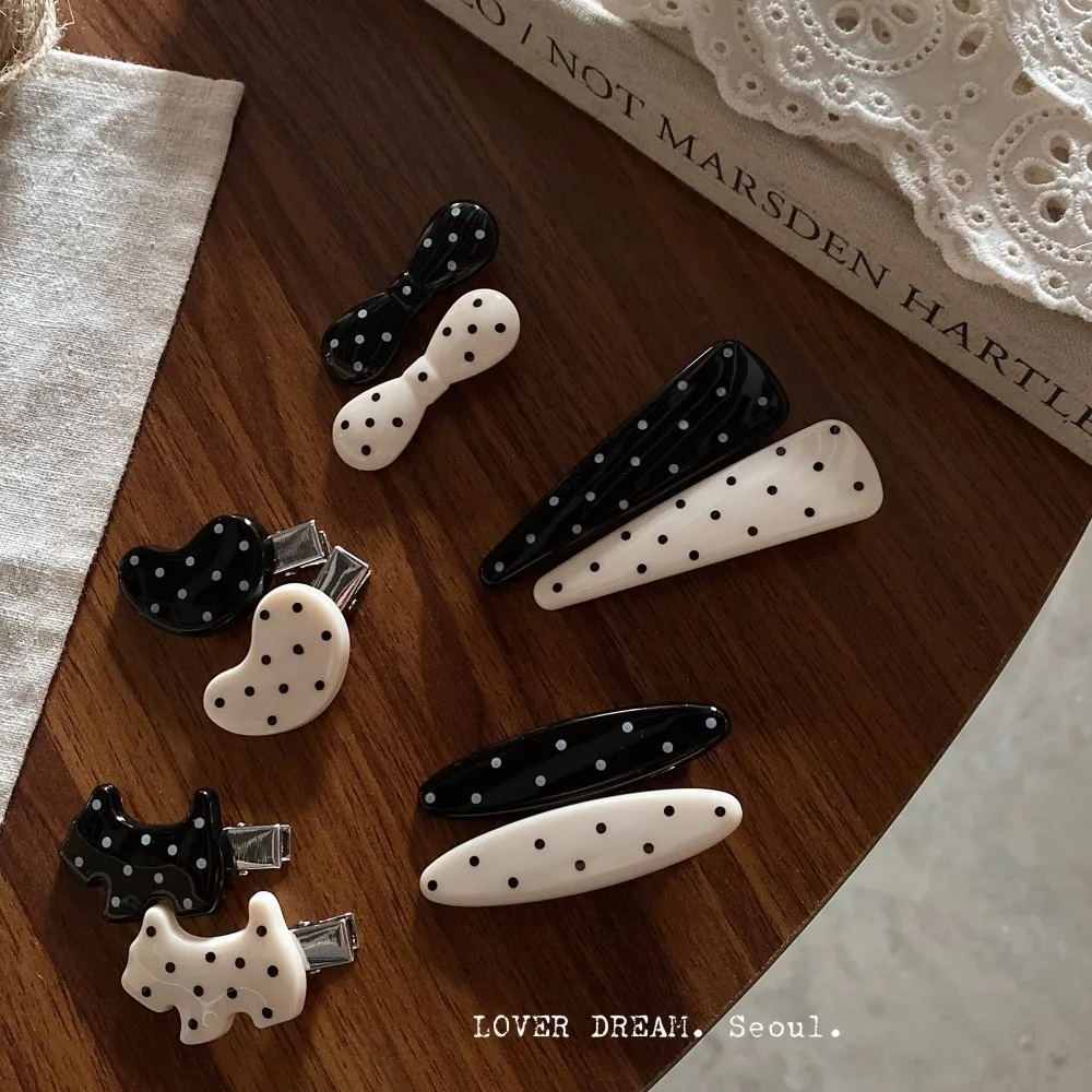 Cheese Black and White Polka Dot Duck Bill Clip Female Korean Simple and Versatile Bangs Clip Hairpin Cute Hair Accessories