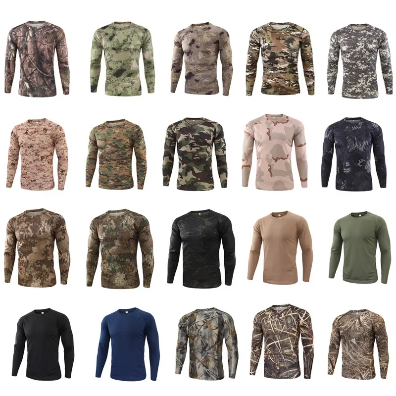 

Men's Long Sleeve Tactical T-shirt 3d Camo Quick Dry Gym Fitness Sweatshirt Outdoor Sports Hiking Hunting Clothing Combat Shirt