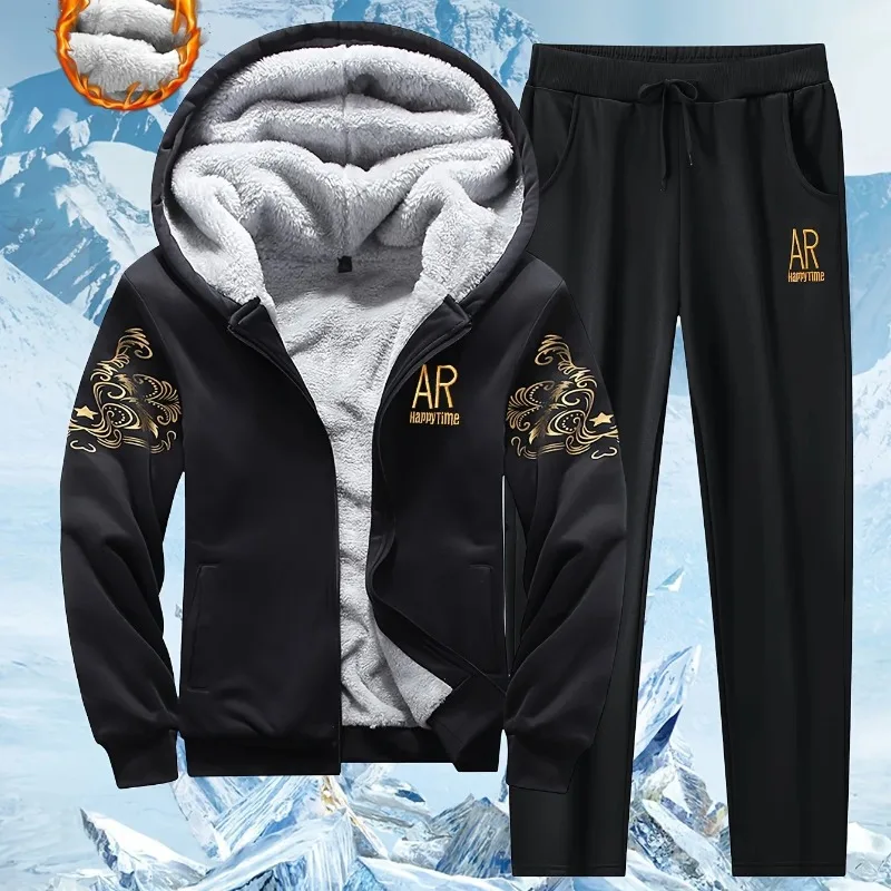 

Зимние комплекты утепленных флисовых курток, мужская спортивная одежда с капюшоном, мужские теплые спортивные костюмы для спорта и отдыха на открытом воздухе, комплект из 2 предметов для бега