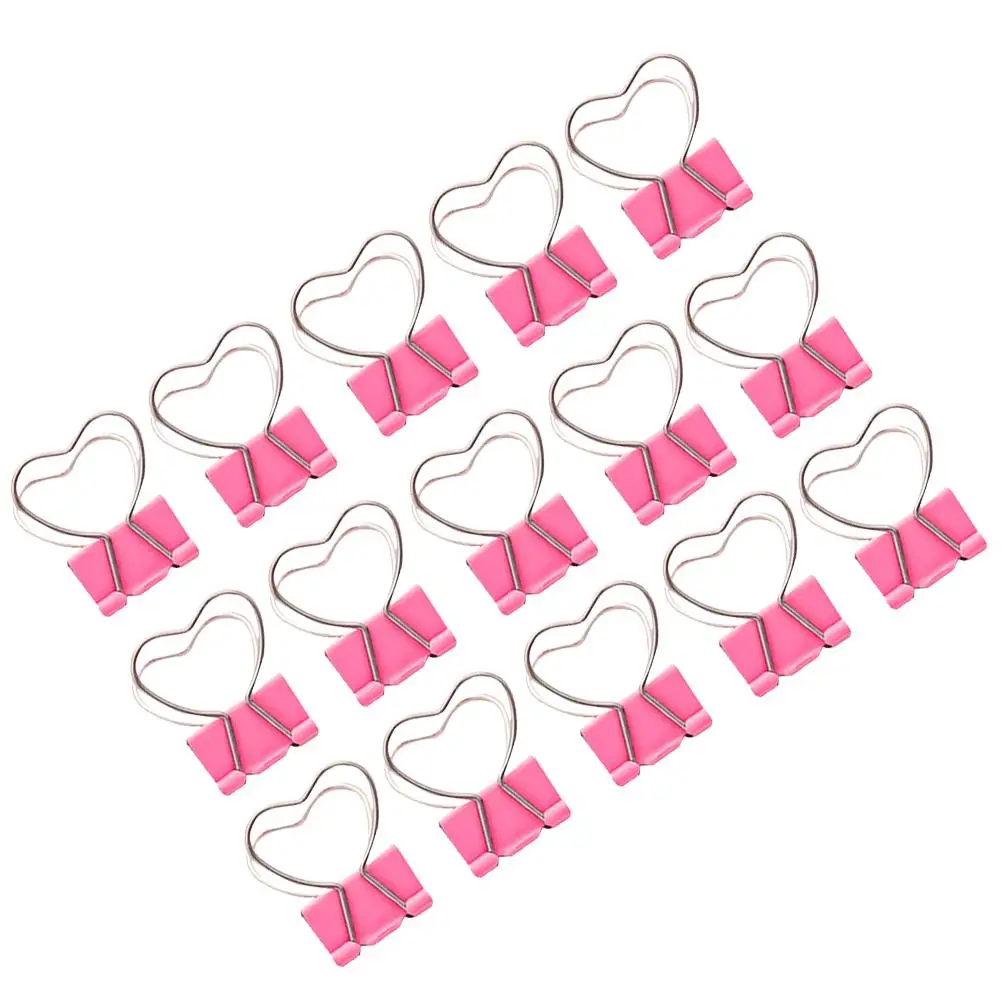 30 Pcs Pink Love Clip Binders Heart-shaped Paper Valentines Clips Clamp Office Bookmark