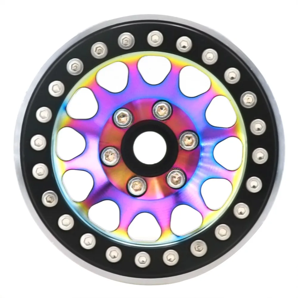 Ajrc 1.9inch Colorful Metal Beadlock 12 Round Hole Wheel Hub Rim For 1/10 Rc Crawler Axial Scx10 Axi03007 Yikong Trx4 Redcat Rgt