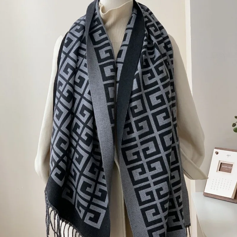 Luxury Two Way Scarf 2025 for Women Winter Warm Faux Wool Blend Reversible Wrap Elegant Design Christmas Gift Free Shipping