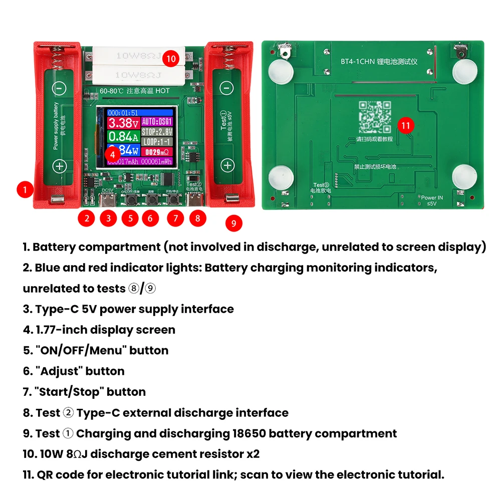 BT4-1CHN 21700 Batteriekapazitätstester, Innenwiderstandstester, automatisches Lade- und Entlademodul, elektronischer Lasttester – Detail 6