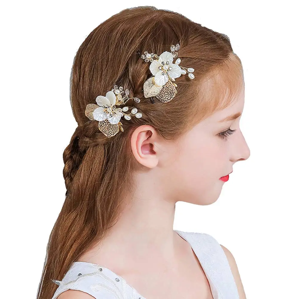 2PC Elegante Acryl Blume Haar Kamm Braut Perle Haar Stück Kristalle Haar Clips Hochzeit Blumen Mädchen Haar Pins Party haar Schmuck