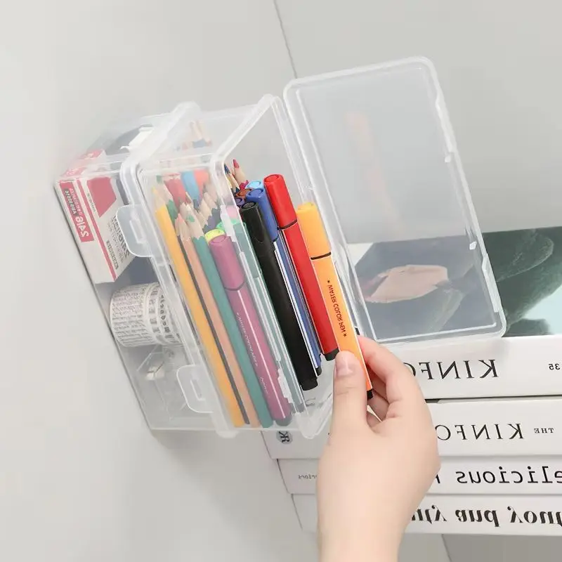 Cosmetic Makeup Boxes Transparent Pencil Case Foundation Blush Eyeshadow Brushes Holder Desktop Stationery Storage Organizer