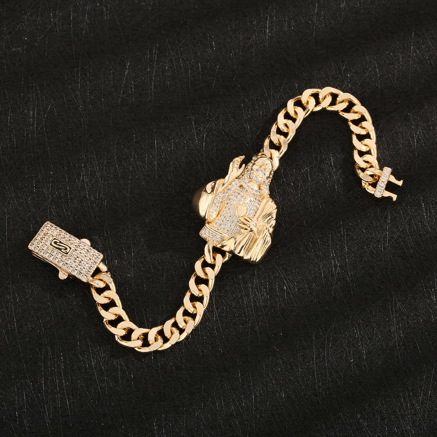 Hip Hop Jewelry Monaco Chain Jesus Mens Luxury Bracelet 14k Gold Plated Anniversary Gift Wholesaler Free Shipping