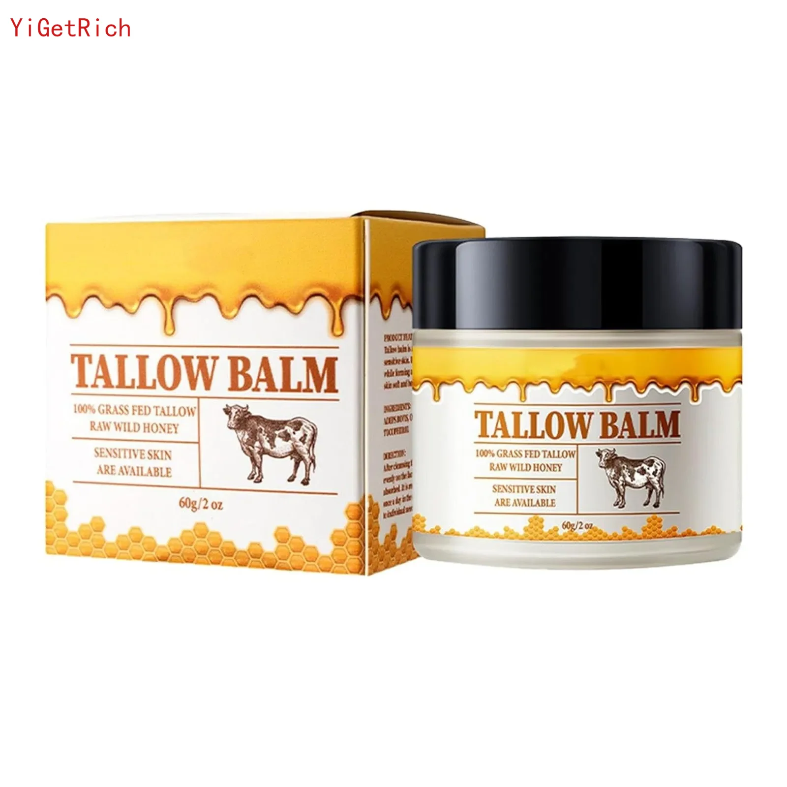 Beef Tallow Paste For Skin Care 60g Beef Neck Balm Grass Fed Tallow Wild Honey Face Body Whipped Moisturizer For All Skin Types