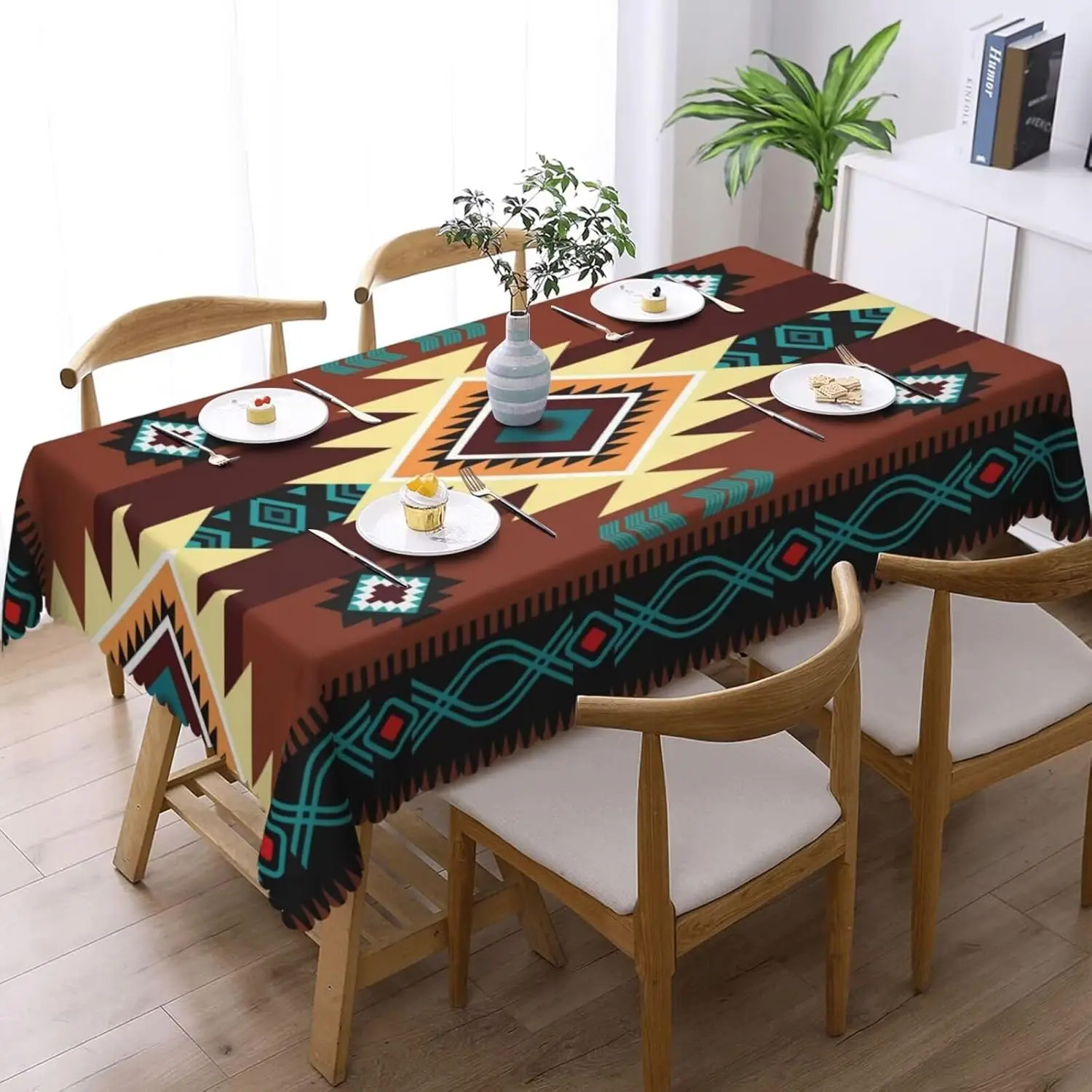 Aztec Print Rectangle Tablecloth for Table Decor Western Ethnic Tribal Geometric Stripe Kitchen Table Cloth Holiday Party Decor