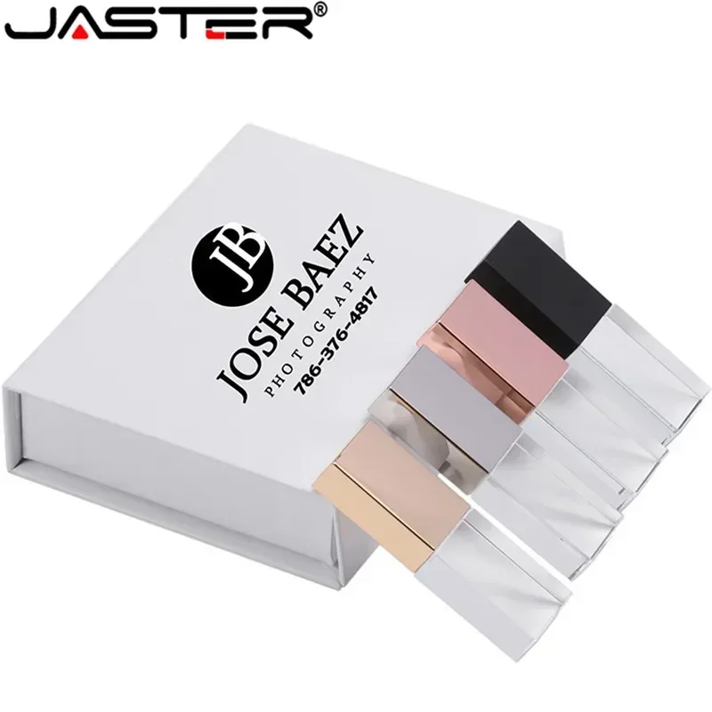 JASTER Crystal USB 2.0 Flash Drive 128GB Creative Wedding Gifts Pen Drive 64GB 100% Real Capacity Pendrive Free Custom Logo 32GB