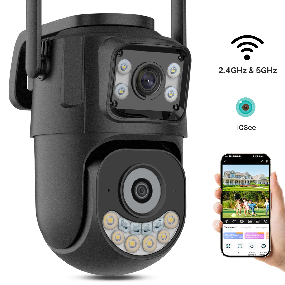 Caméra PTZ Wifi externe à double objectif 2.4Ghz et 5Ghz, caméra IP extérieure, suivi automatique, Protection de sécurité, Surveillance CCTV iCsee