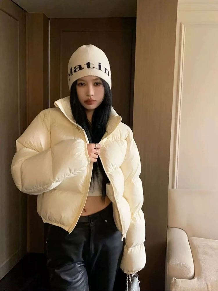 Winter Warm Parkas Female Y2K Fashion Streetwear Loose Zipper Black Puffer Jacket Korean Thick Preppy Casual Fluffy Down Coats