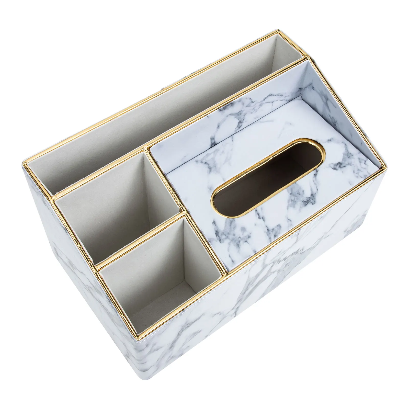 

Marble Pattern Pu Storage Box Light Desktop Tissue Case Multi Grids Remote Controller Holder Car Tissue Box Napkin
