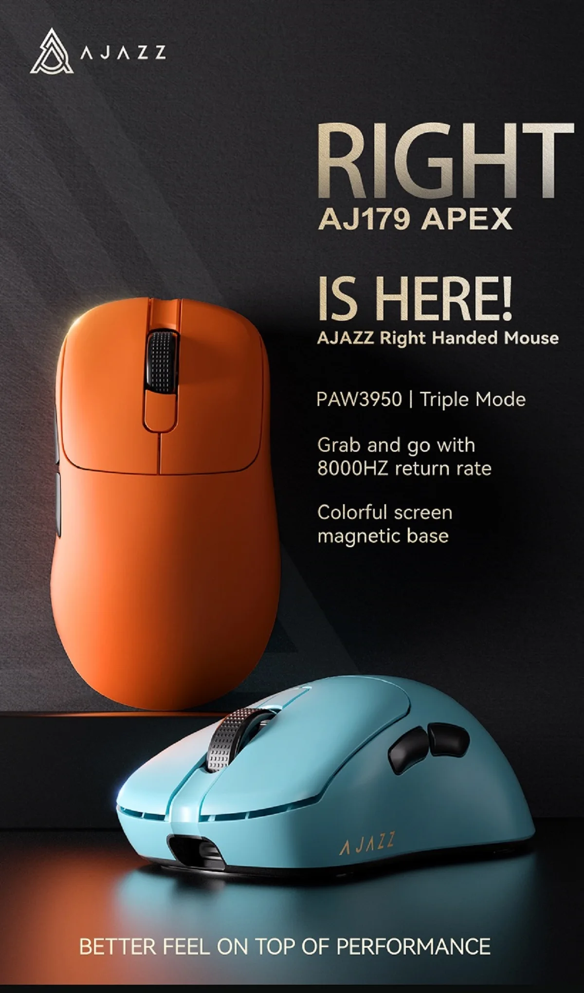Ajazz aj179 apex mouse sem fio para jogos paw3395 com base de
