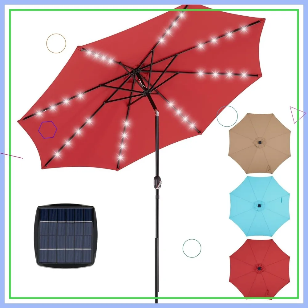 

Солнечный зонт для патио длиной 10 футов с 32 светодиодными лампами, наклоном и рукояткой, водонепроницаемый для бассейна и столовой на открытом воздухе