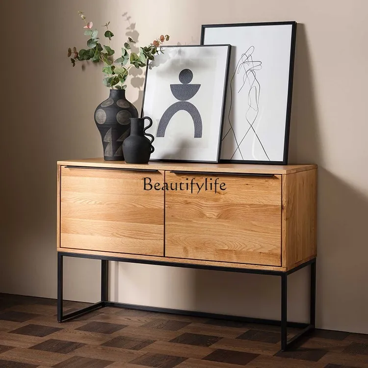 

01Italian light luxury oak solid wood porch cabinet