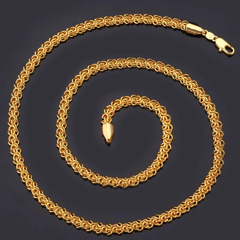 U7 Gold Color Byzantine Chain Necklace for Men Round Multiple Layers Brainding Rope Chains Jewelry QC24