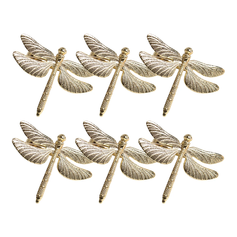 

6pcs Napkin Rings Metal Dragonfly Shaped Table Decor Serviette Buckles For Party Wedding Holiday Gift Home Kitchen Bar Decor
