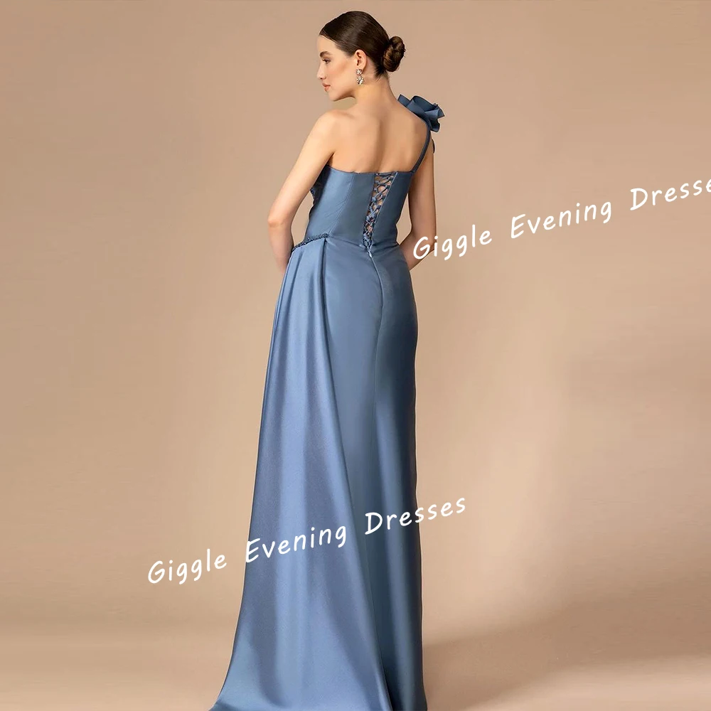 Giggle Luxury One-Shoulder Pleating Evening Dresses Women 2024 Slit New Arab فساتين السهرة Floor-Length Bride Wedding Party Gown