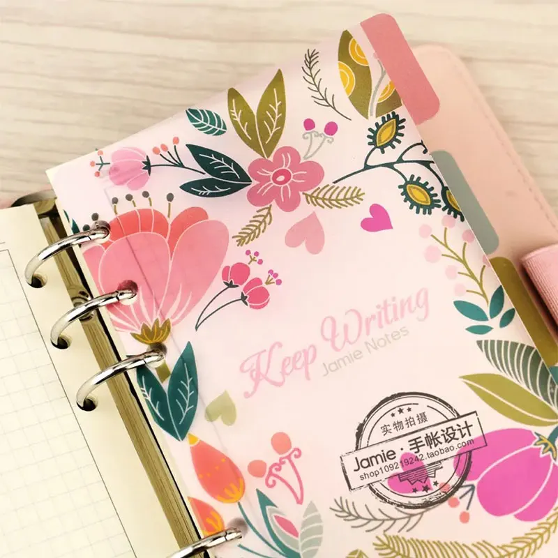 A5 A6 A7 quaderno a spirale fogli sciolti separatore PP trasparente pagine fiori 5 fogli corrispondenza separata filofax Kikkik