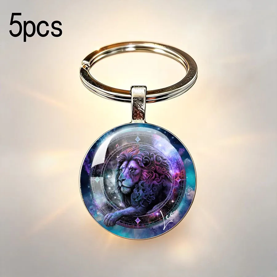 5PCS Small and niche gift circular gentle nebula purple atmosphere car pendant circular constellation diagram keychain