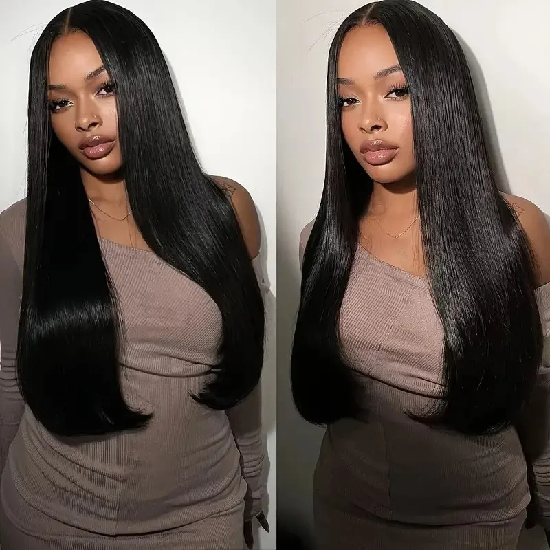 Fashion Trendy Long Straight Black Lace Front Wig, Middle Part Fluffy Natural Full Head Hairpiece for Women