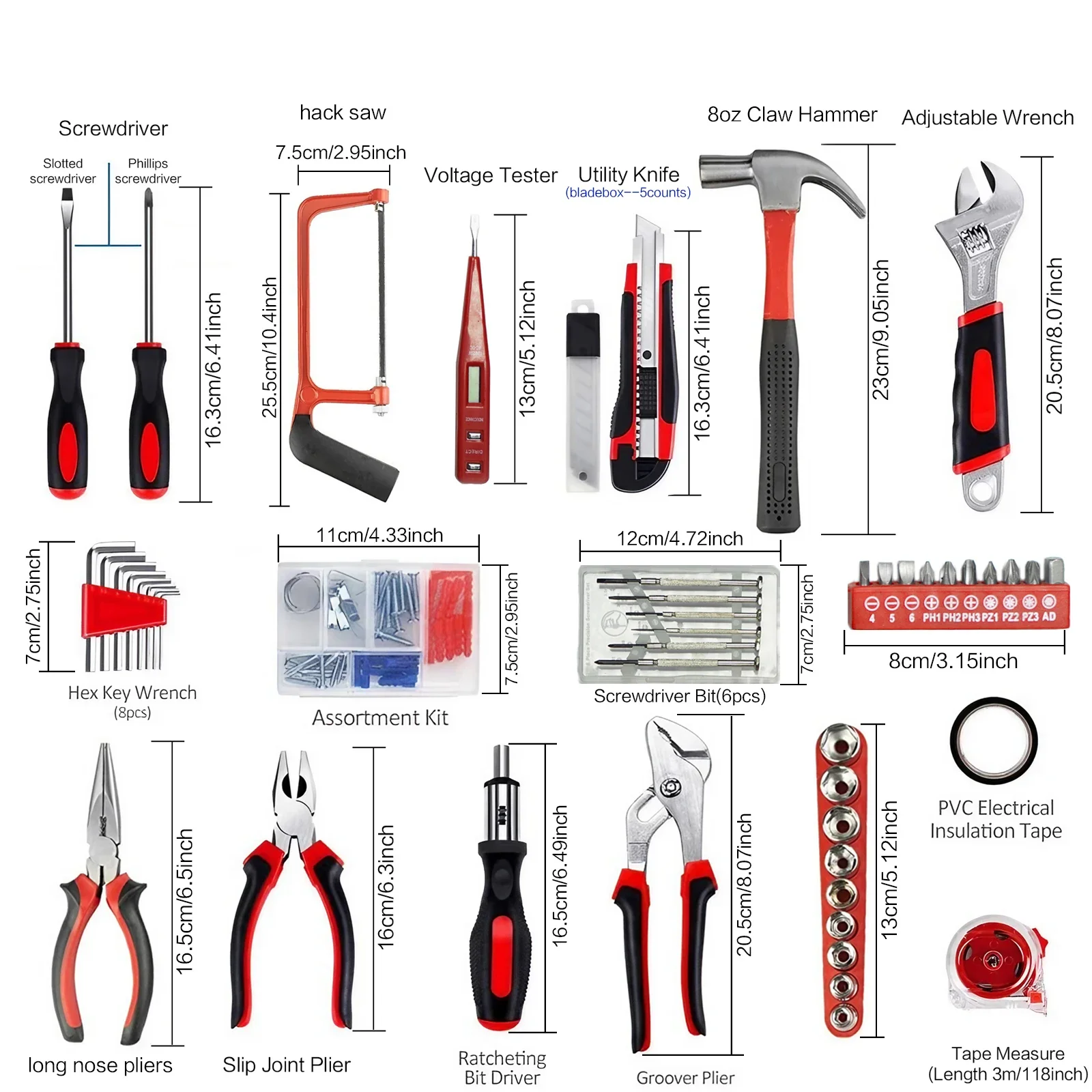 STOENGO 19/43/108pcs Hardware Household Hand Tool Kit Set Household DIY Hand Tool Kit Saw Screwdriver Hammer Tape Wrench Pliers