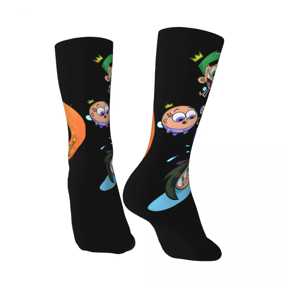 Happy Funny Men's compression Socks The Fairly Oddparents Retro Harajuku The Fairly Oddparents Hip Hop Novelty Pattern Crew