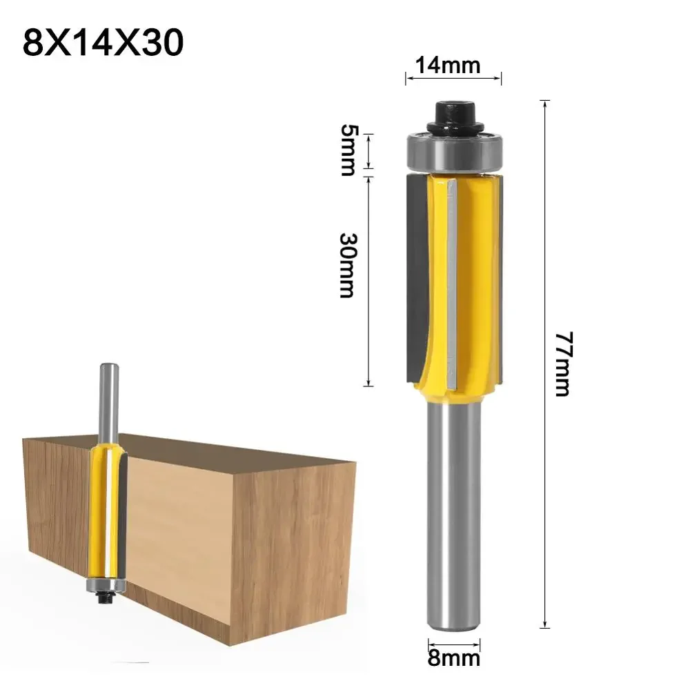 8mm Flush Trim Router Bit Z4 Pattern Top & Bottom Bearing Milling Cutter for Wood Woodworking Trimming Tool