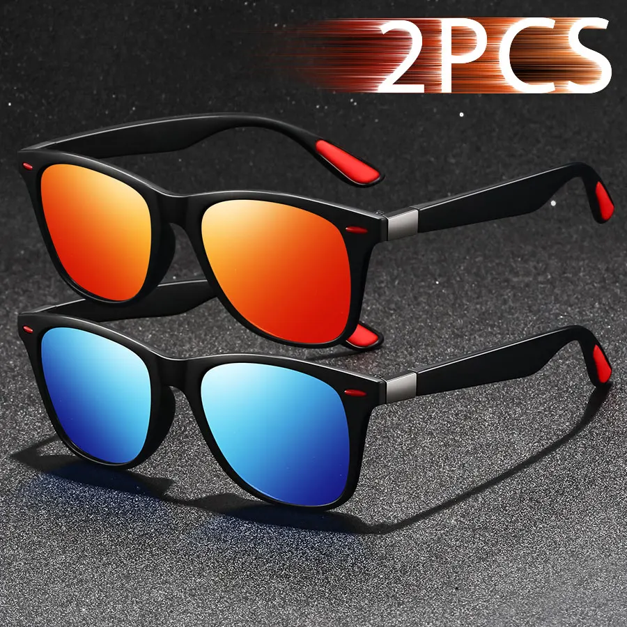 2PCS Latest Vintage Square Designer Sunglasses Unisex Fashion Shades for Camping Fishing Cycling Travel Daily Driving Eyewear