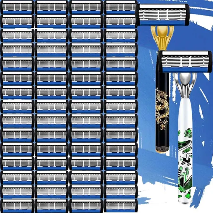 طقم ماكينة حلاقة آمنة عصرية للرجال، 2 مقبض مضاد للانزلاق، 36 شفرة حادة، تصميم تقدمي، حلاقة رجالية ممتازة #1