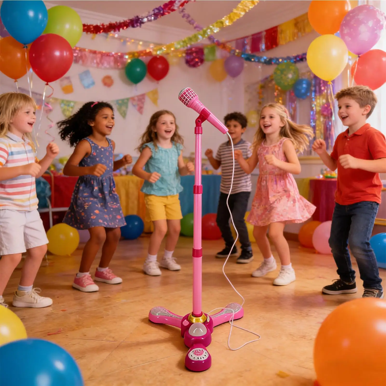 Crianças microfone com suporte luzes coloridas brinquedos sem fio crianças microfone de música para cantar para crianças meninas sala de aula sala de jogos