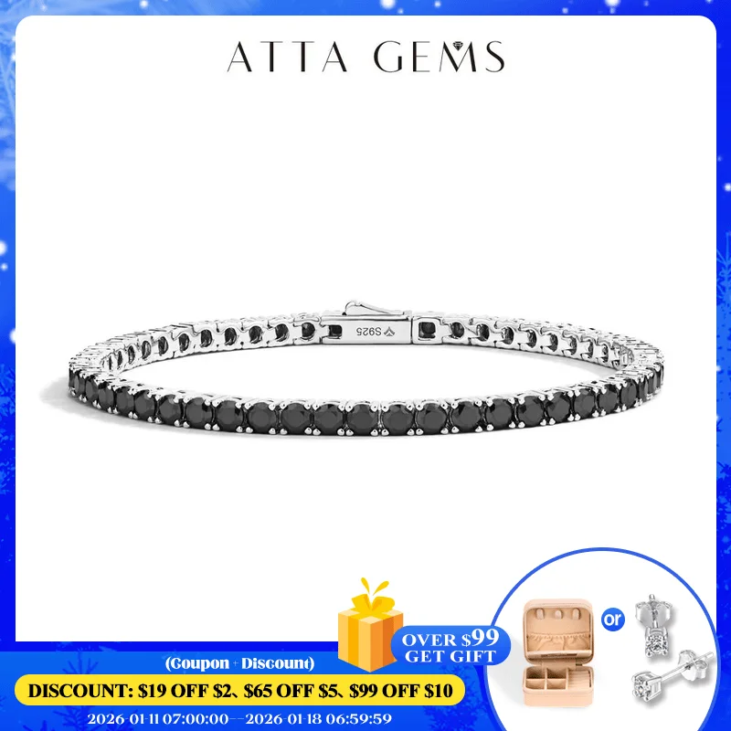 

ATTAGEMS Top Quality Round Cut 3.0mm 3.5mm Black Moissanite Tennis Bracelet For Man Women S925 Silver Pass Diamond Test Jewelry