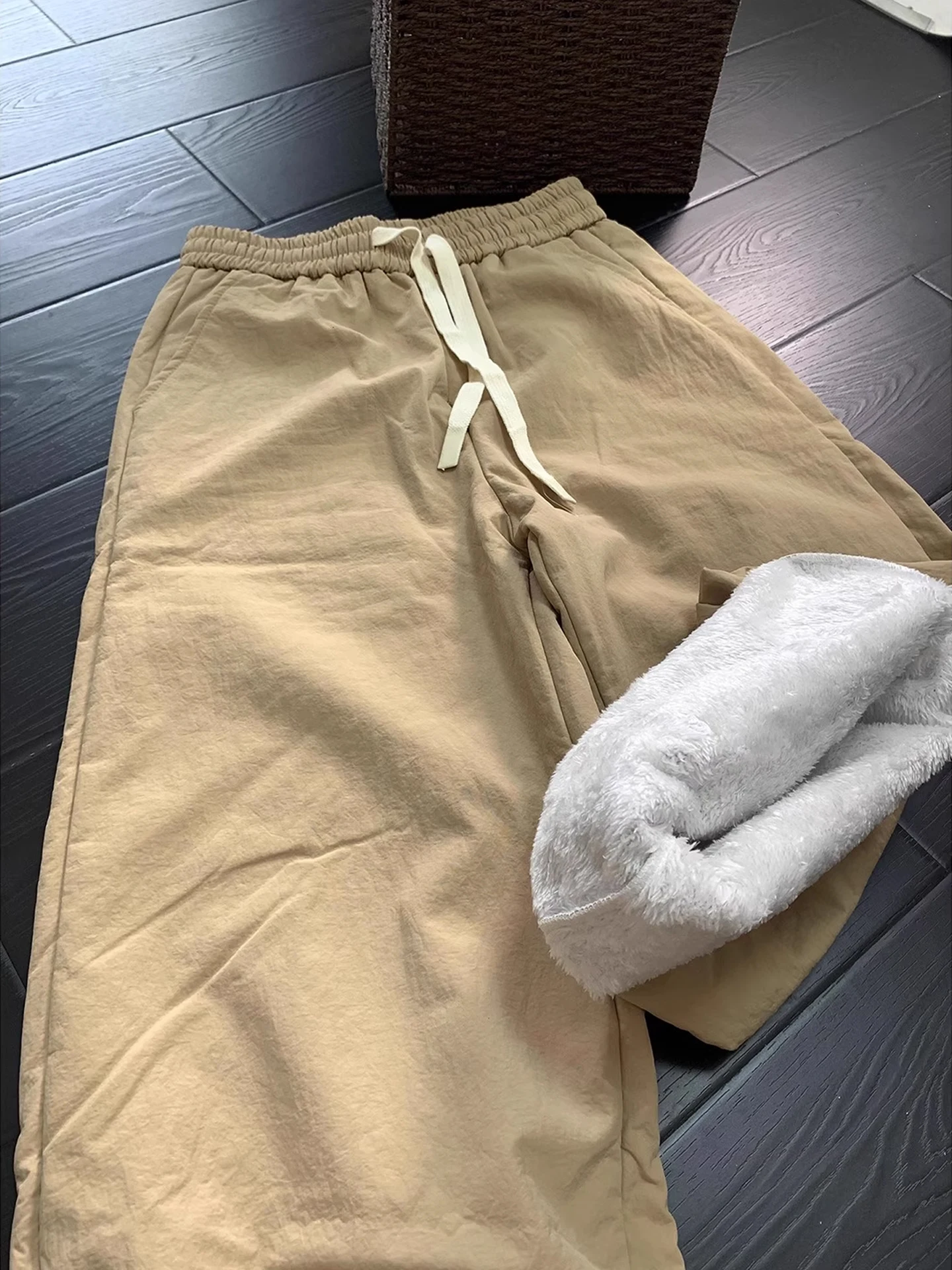 

Khaki Thiened Arctic Velvet Men's Winter Outdoor Cold Resistance Warm Fce Lined Casual Ski Pants Water Resistant