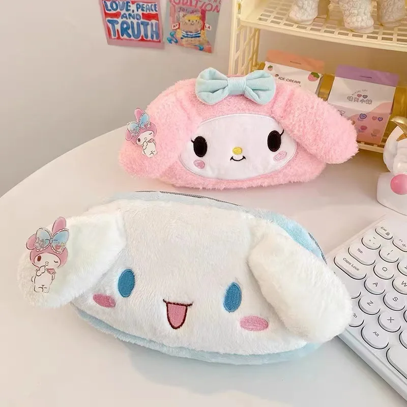 Sanrio Plush Pencil Cases Kawaii Kuromi Cinnamoroll Student Large Capacity Pen Pouch Pen Bag Girl Kid School Stationery Supplies