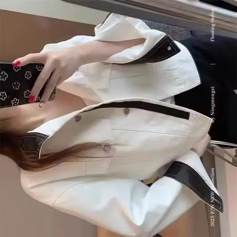 

Retro Contrasting Color Stand-up Collar denim Jacket Women's Spring Autumn New Loose Versatile Temperament Casual Female Top