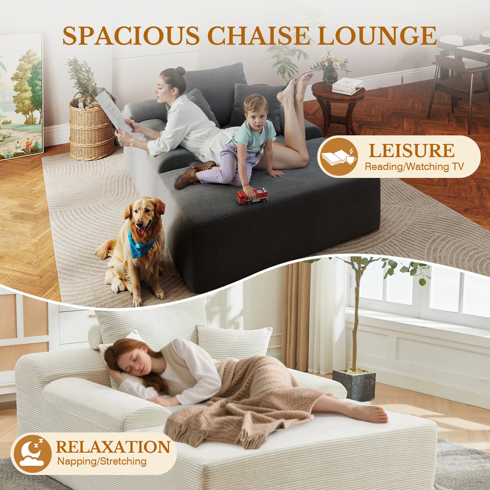 كرسي صالة تشيس 70 بوصة داخلي، أريكة سرير منجدة بدون عظم مع مساند للذراعين و3 وسائد، أريكة كلاود سليبر تشا #6