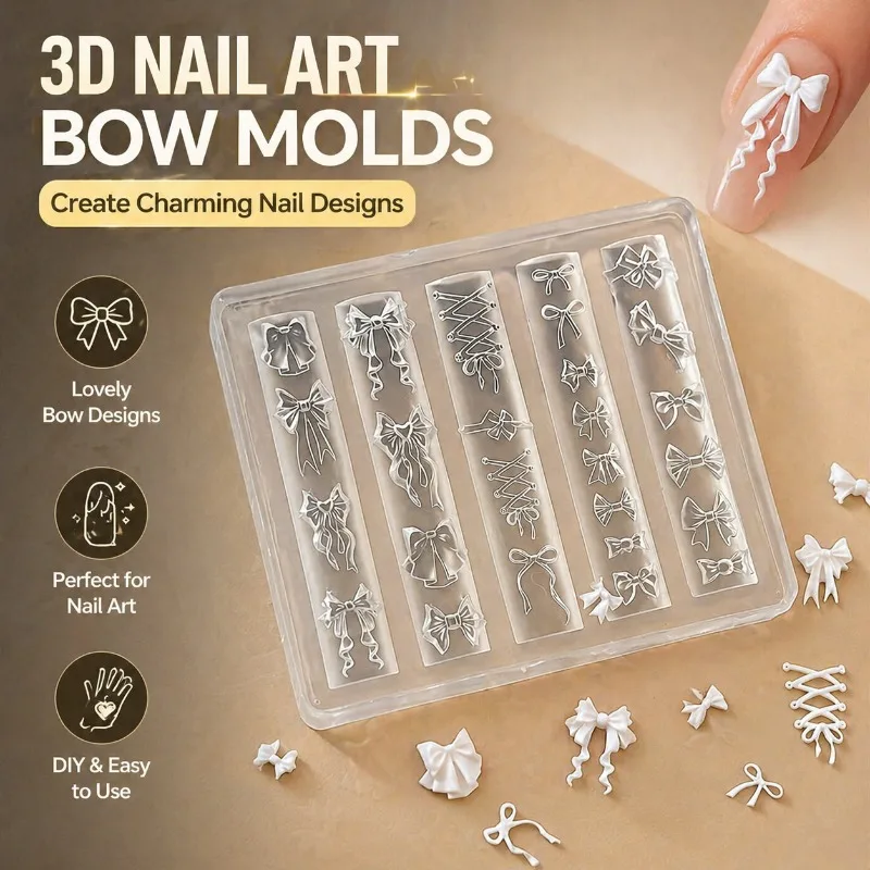 Ribbon Bow Relief Nail Mold Delicate Strap Embossed Design 3D Stereo Drip Glue Shaping Tool Soft Silicone Material Demolding