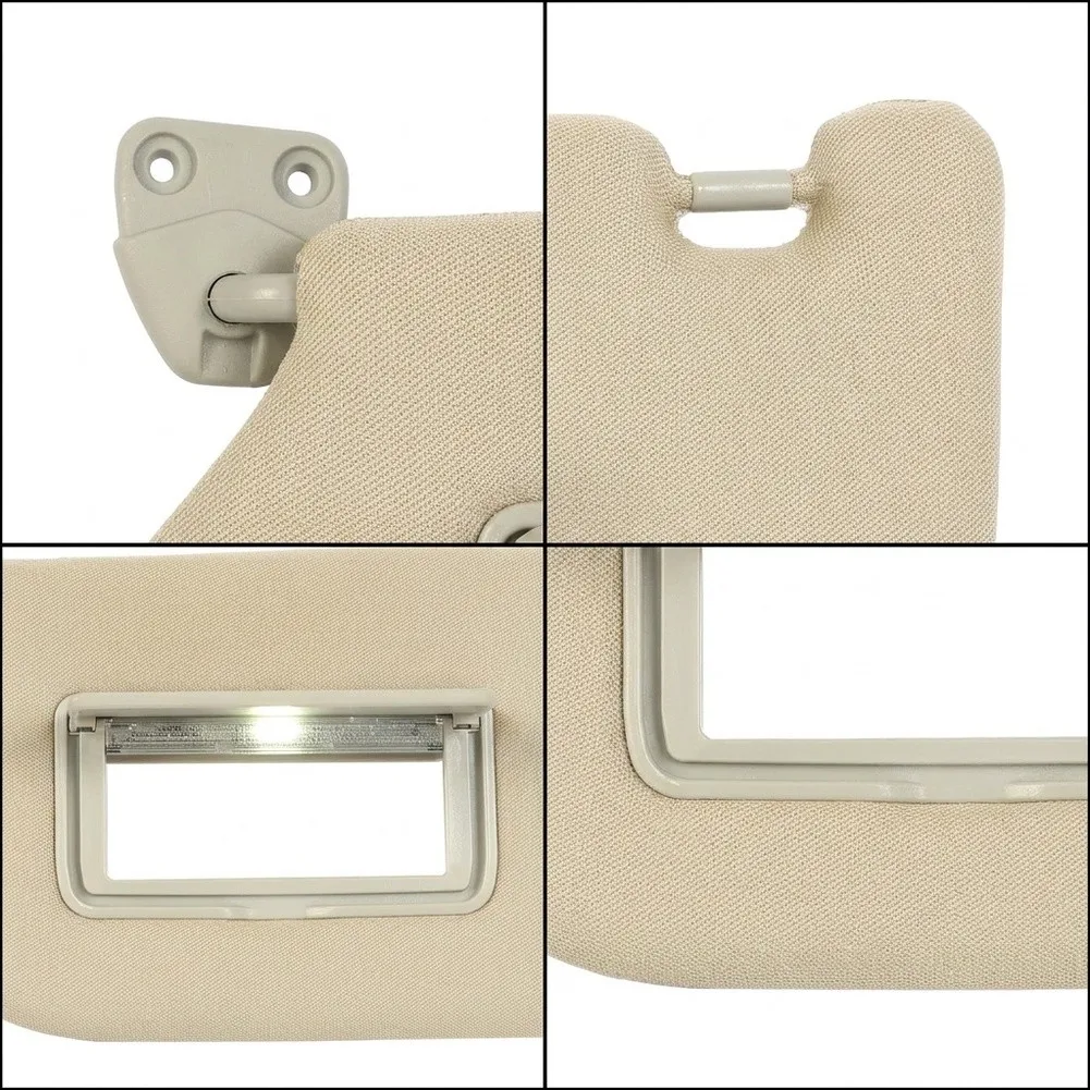 Beige Driver Side Sun Visor Vanity Mirror Visor Built-in Illuminating Light Stable Hinge Structure Direct Bolt-on Installation