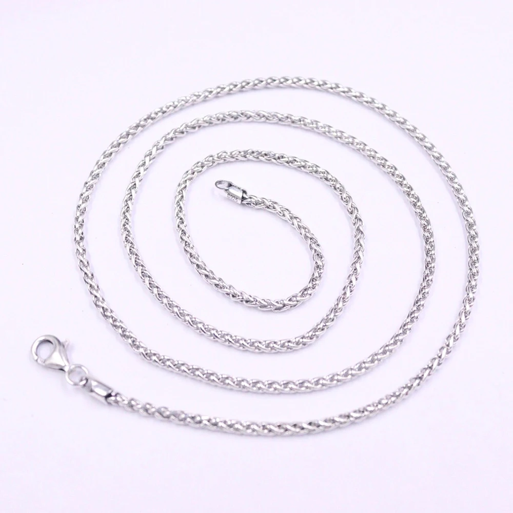 Real Solid 925 Sterling Silver Chain Men Women Lucky 2mm Wheat Braided Necklace 7-8g/50cm