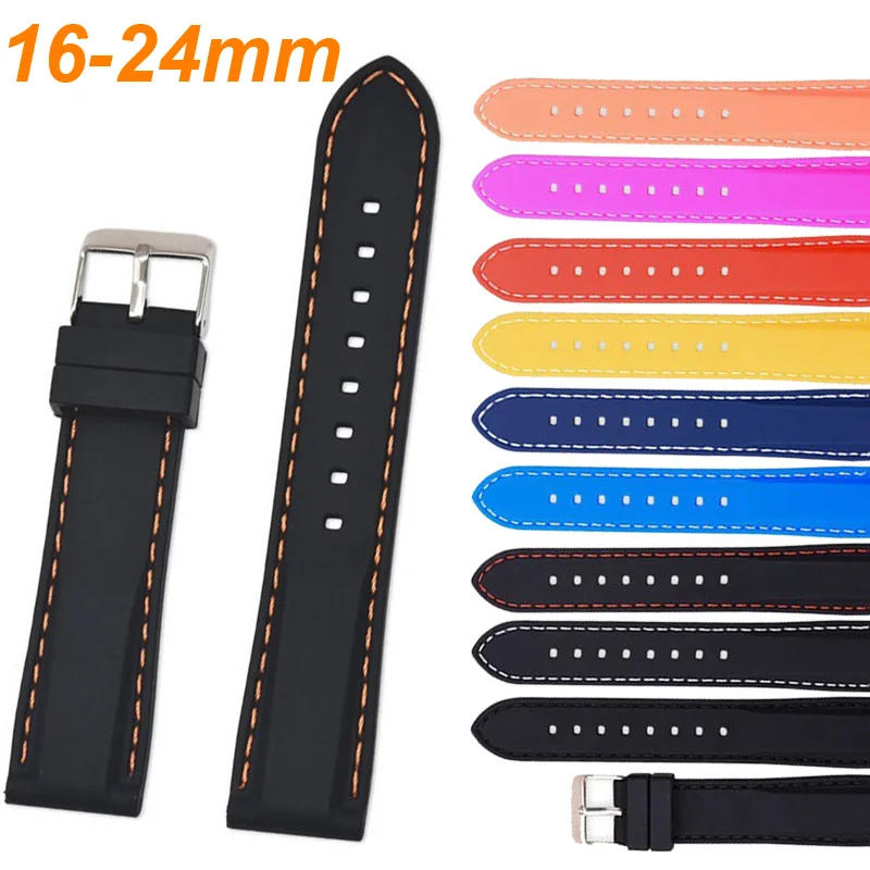 Universal Watch Straps 16mm 18mm 20mm 22mm 24mm Quick Release Silicone Watch Band for Samsung for Huawei Replacement Wristbands